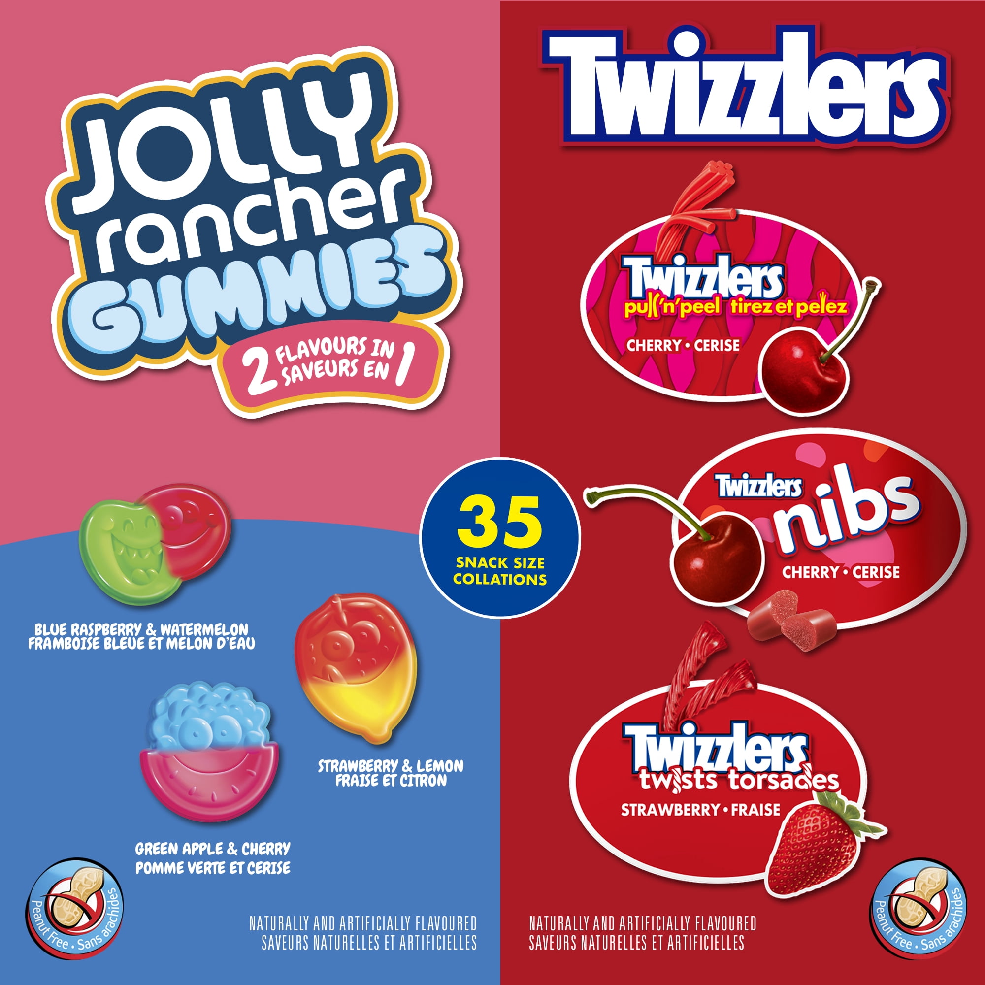 Assorted Twizzlers Pull-n-Peel Cherry/ Twizzlers Nibs Cherry/ Twizzlers Strawberry/ Jolly Rancher Gummies 375g, 32pk