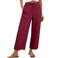 thumbnail image 2 of Kelon Women's Casual Pants, Women Linen Cropped Pants Summer Elastic High Waisted Linen Capri Pants Casual Loose Cropped Pant with Pockets, S, 2 of 8