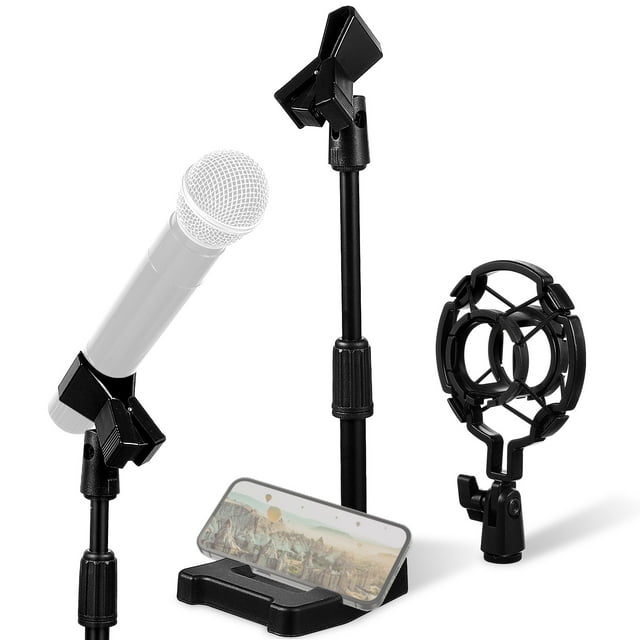 Miangastore Desk Microphone Stand with Base Adjustable Table Mic Stand with Shock Mount Holder and Mic Clip