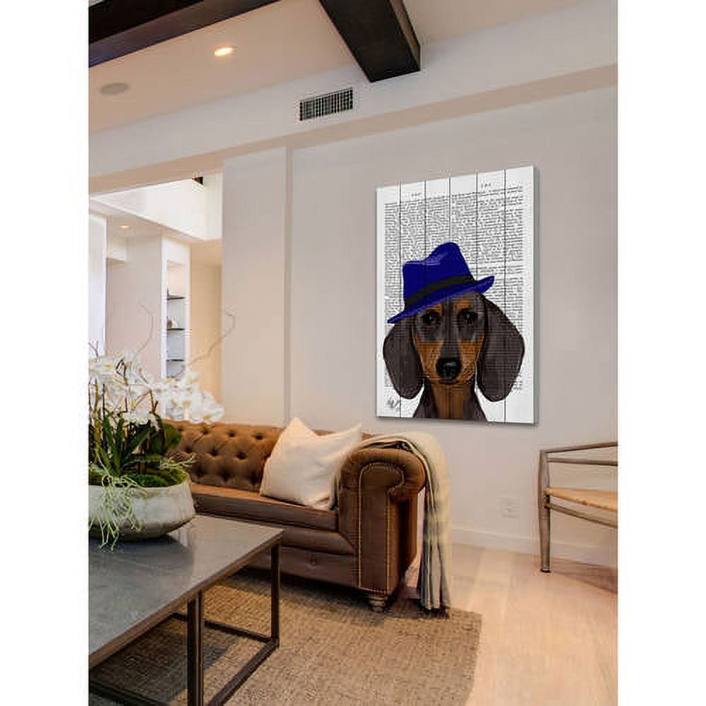 Marmont Hill "Dachshund with Blue Trilby" Painting Print on White Wood