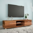 thumbnail image 2 of 63" Modern TV Stand, Stylish TV Cabinet with 2 Storage Cabinet and Open Shelves up for 55" TV, Media Game Console Table, TV Table Media Furniture, for Lounge Room, Living Room, Walnut, 2 of 7