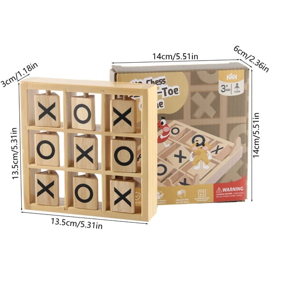 CaiTeLin Tic-Tac-Toe Game, Wooden 3D Board Game, Noughts and Crosses Set, for Indoor Entertainment and Family Game Nights, Brown