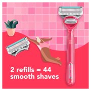 joy Razor for Women, 5 Blades, Manual Razor, Handle and 2 Razor Blade Refills, Neon Pink