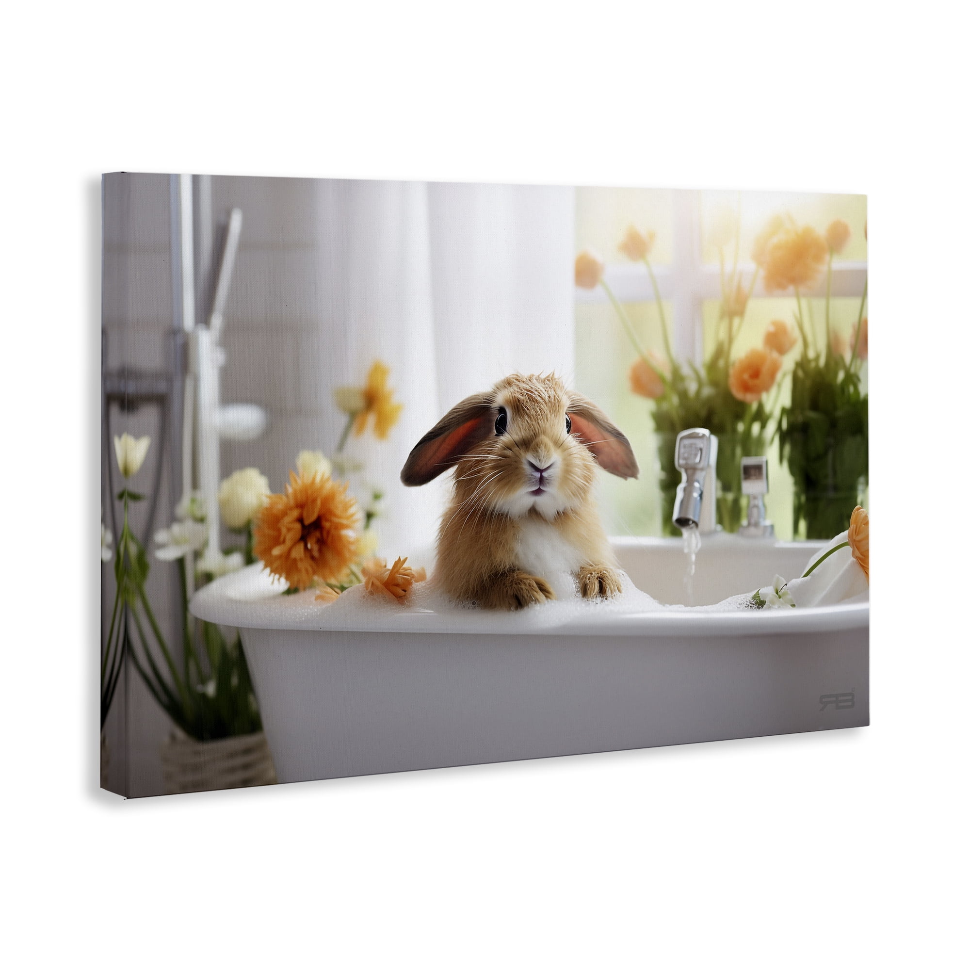 Stupell Industries Bathing Baby Bunny Typography Painting Gallery Wrapped Canvas Art Print Wall Art, 36 x 24
