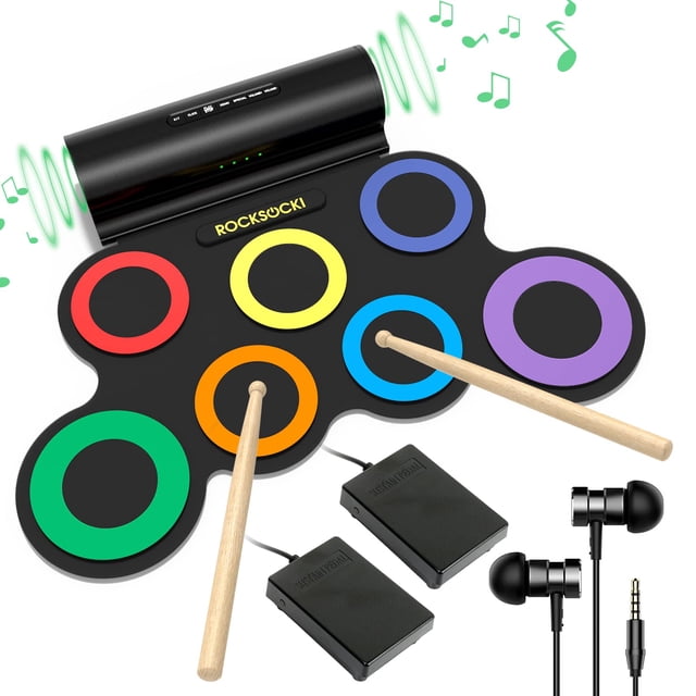 Batería electrónica ROCKSOCKI de 7 almohadillas con auriculares para niños