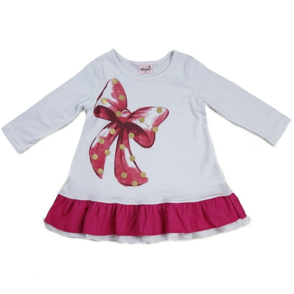 Wenchoice White & Hot Pink Ruffle Bow Top Girls L(5-6Y)