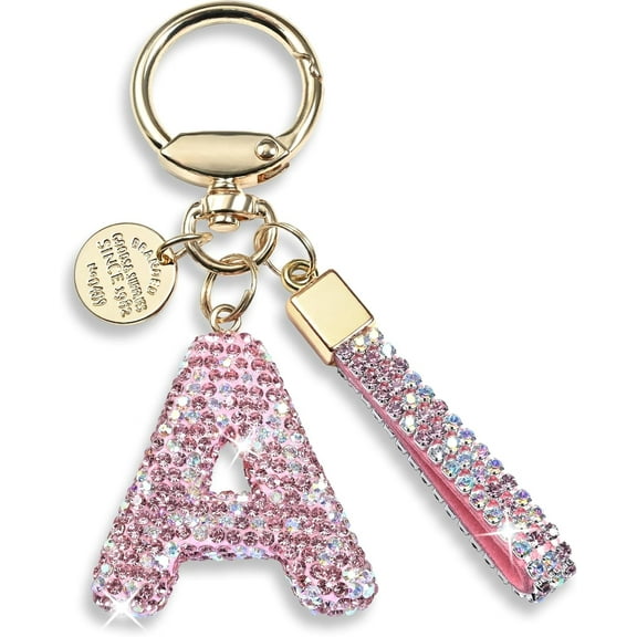 Pink Blue White Initial Letter Keychain Gift for Women Girls Bling Sparkly Cute Backpack Car Key Accessories Lanyard