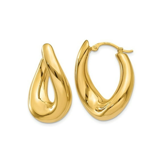 14K Yellow Gold Polished Twisted Hoop Drop Earrings for Women