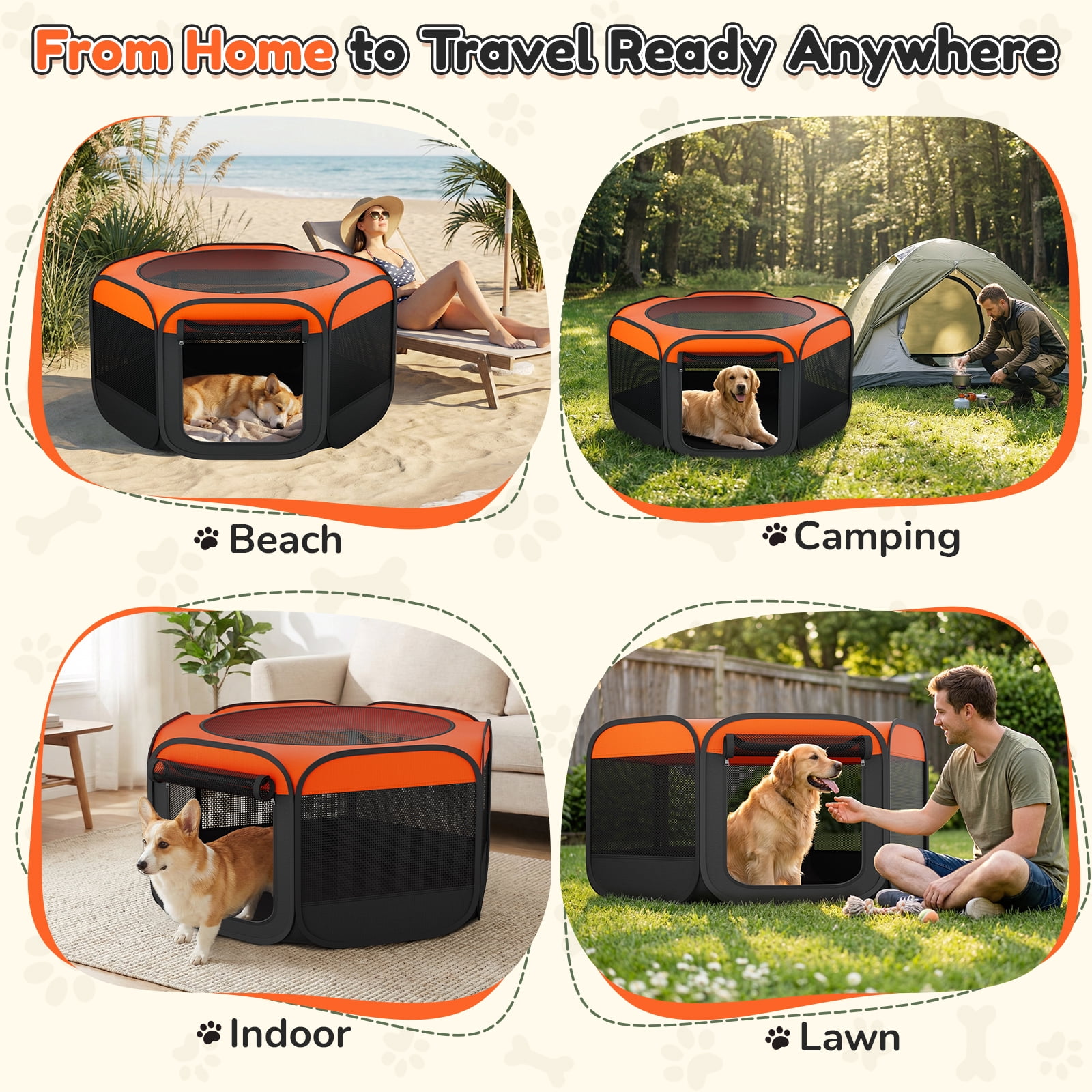 MAXLAPTER Dog Playpen, Hexagonal Foldable Pet Enclosure for Indoor and Outdoor Use