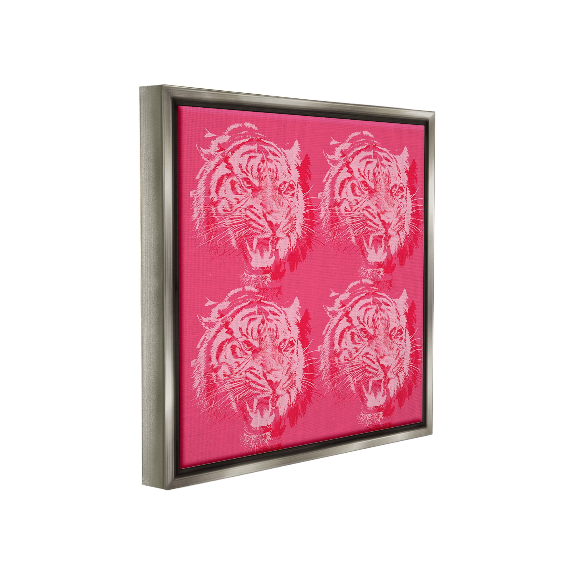 Stupell Industries Pink Roaring Tigers Animals & Insects Painting Gray Floater Framed Canvas Art Print Wall Art, 25 x 25