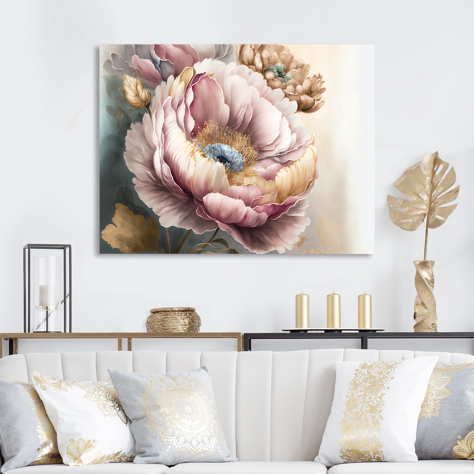 Designart Pink And Gold Poppy Flowers I Canvas Wall Art