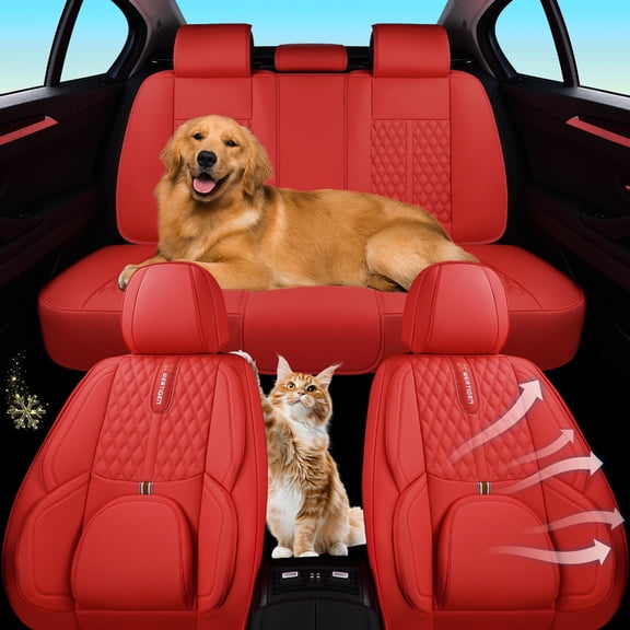 for Honda Accord 2008 Car Seat Cover, Leather 5 Seats Full Set Anti-Slip Suitable for All Seasons, Red Car Seat Covers, 4-Door Sedans Only, Upgrade the Car's Interior