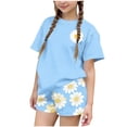 thumbnail image 2 of Amidoa Girls 2 Piece Outfits Summer Clothes Short Sleeve Floral Print Cute T-Shirt and Casual Shorts Kids Clothing Sets,Blue Size 13, 2 of 6
