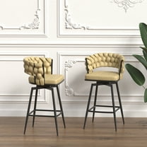 Light Brown Suede Woven Bar Stools with Black Legs and 360° Swivel