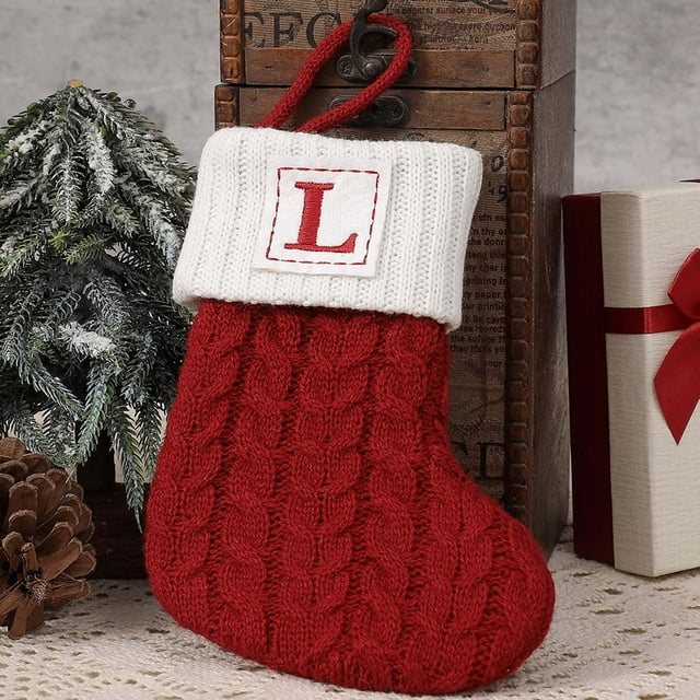Bas de Noël Initiales Personnalisées 7 Pouces Rouge Tricoté Lettres Décor pour Fête Familiale Cheminée