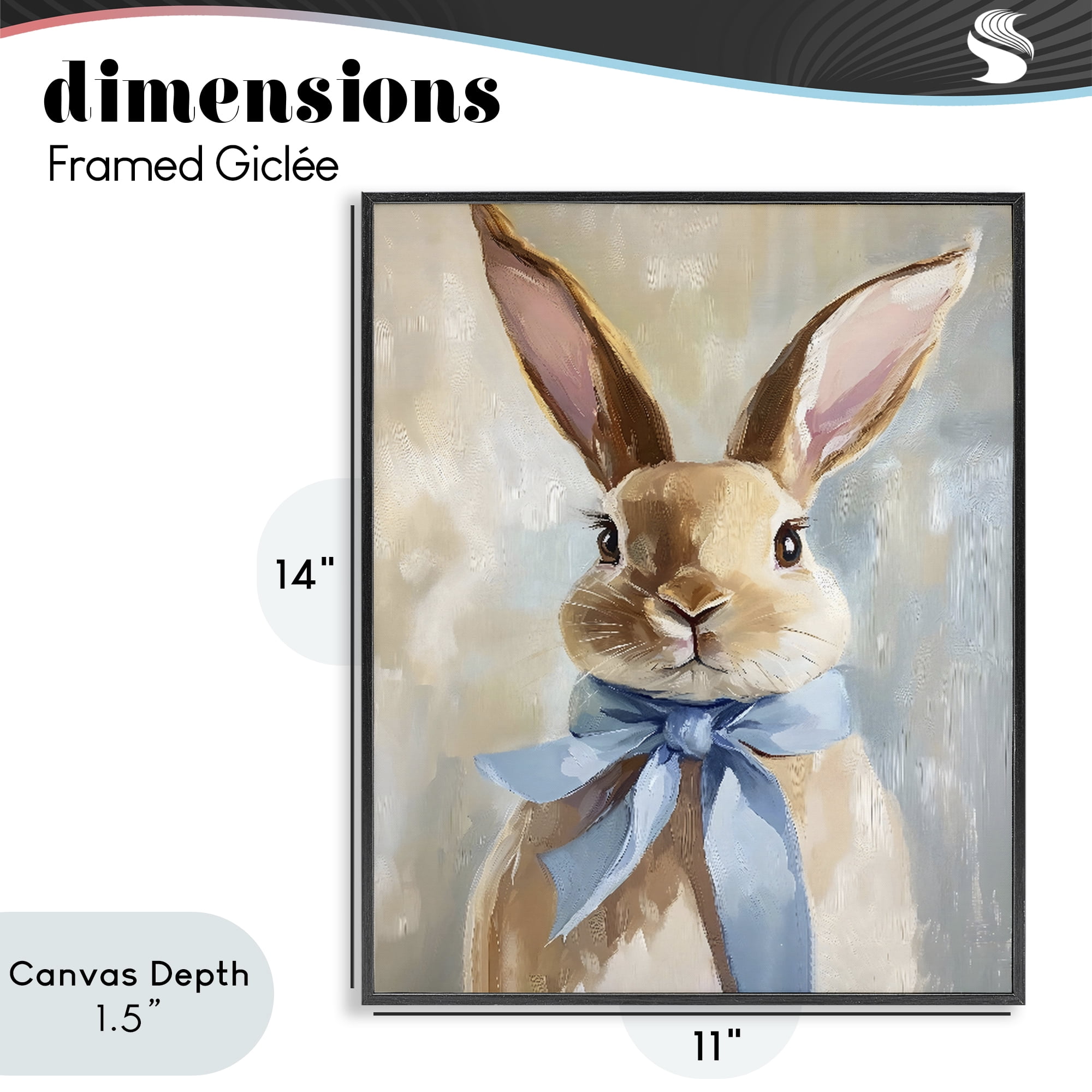 Stupell Industries Bunny with Blue Bow Black Framed Giclee Art, design by The Prints Vibe