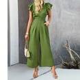 thumbnail image 4 of aidice Dressy Jumpsuits for Women Office V Neck Ruffle Cap Sleeve Ruched Cropped Wide Leg Pants Rompers, 4 of 8