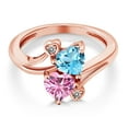 thumbnail image 3 of Gem Stone King 18K Rose Gold Plated Silver Swiss Blue Topaz Pink Moissanite and White Diamond Ring for Women (1.78 Cttw, Heart Shape 6MM, Gemstone November Birthstone, Size 9), 3 of 6