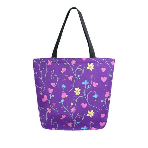 Durable Canvas Tote Bag with Zip Pocket Bags for Woman Shoulder Versatile Carryall for Everyday Use Small Pink Hearts