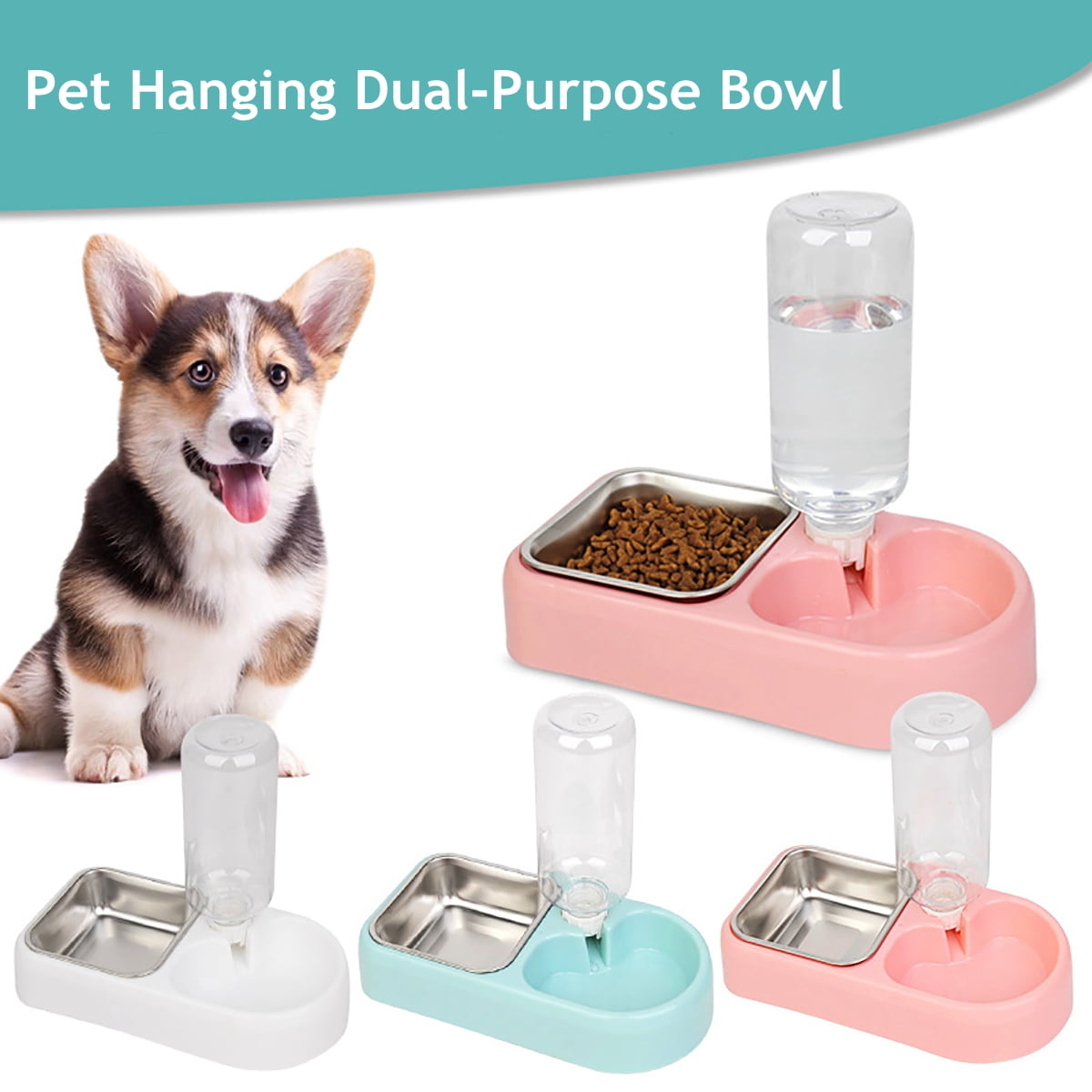 Double Pet Bowls, Dog Food and Water Bowl Set, Automatic Cat Feeder