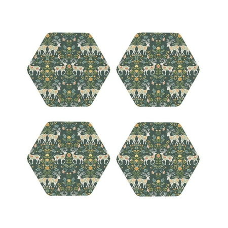 

Tideii Deer And Flowers for Leather Coasters 4 Pieces Anti-fouling and Anti-scalding Decorative Coasters Suitable for Restaurants Kitchens Coffee Shops-Hexagon
