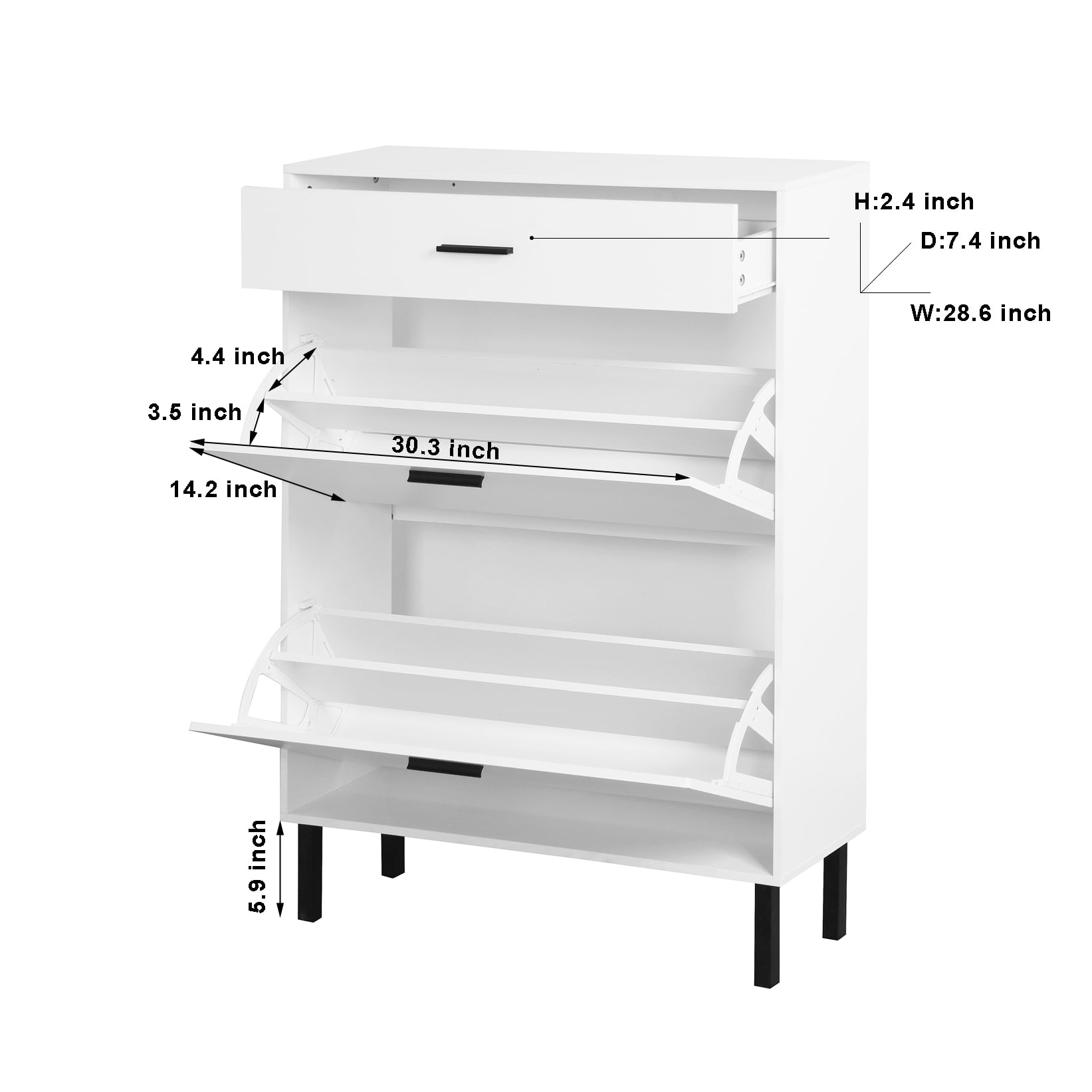 MAYEERTY Freestanding Shoe Cabinet with Drawers & Metal Legs, Modern Shoe Storage Cabinet with 2 Flip Drawers for Entryway