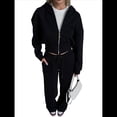 thumbnail image 3 of Conjunto Deportivo para Mujer: Sudadera con Capucha y Cremallera de Larga con Pantalones de Color Liso con Cordones - Conjunto de Dos Piezas Negro M, 3 of 6