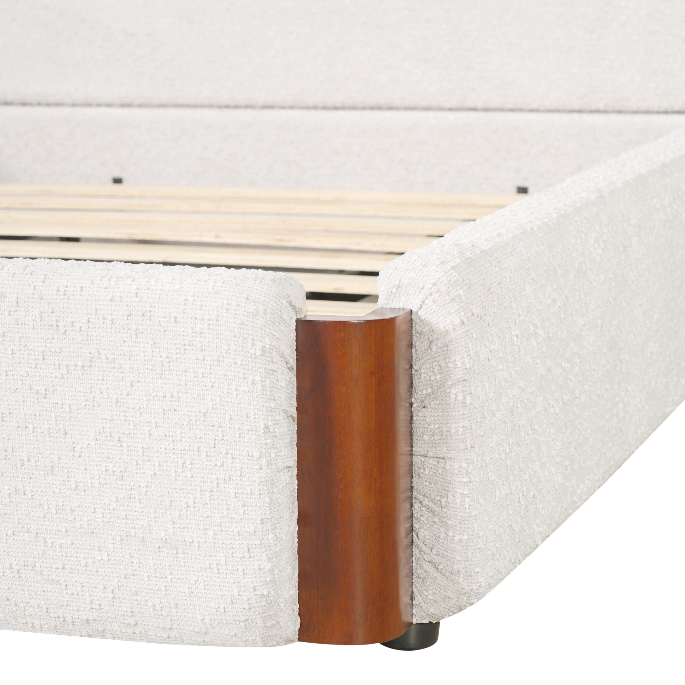 Christopher Knight Home Modern Queen Chenille Upholstered Platform Bed Frame with Wood Accents, White