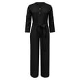 thumbnail image 3 of LEKODE Summer Overalls Womens Rompers for Summer Jumpsuits for Women Sweatsuit Lounge Set Womens Ladies' Spring/high Waist Lace Button Long Sleeve Jumpsuit Set Linen Sets for Women 2 Piece Black L, 3 of 9