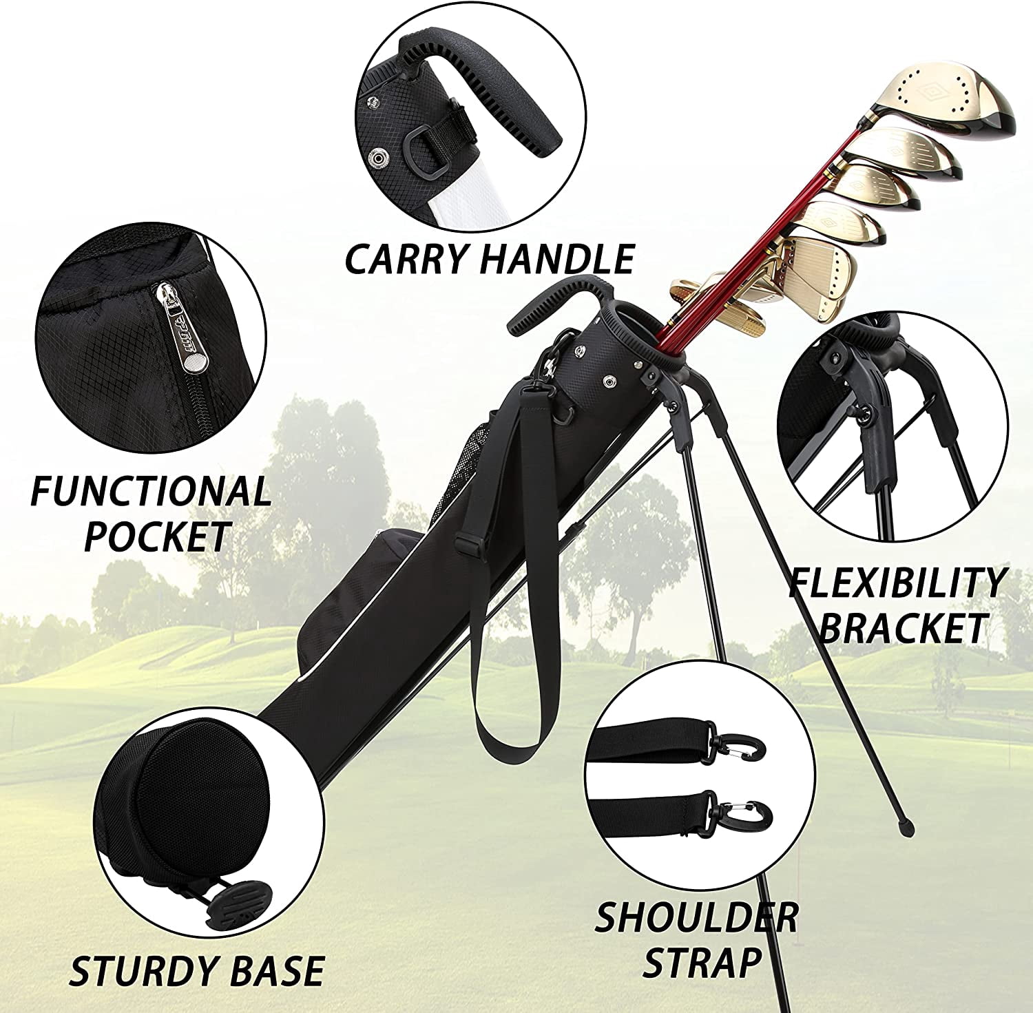 Golf Bag with Stand and Strap - Ultra-Lightweight Pitch and Putt Carry Bag Holds Up to 9 Clubs - Waterproof Driving Range Travel Bag for Par 3 & Executive Courses
