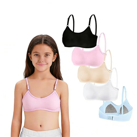 Big Girls Cotton Training Bra Wireless Light Padded Seamless Edge Teen Bras Adjustable Straps Smooth Comfort Breathable Stretchy Soft for Gym 10-16 Years