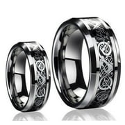 Matching Mens and Ladies Dragon Design Tungsten Carbide Wedding Band Ring Set