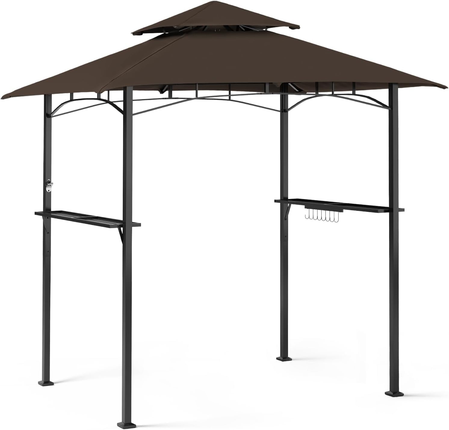 SOLAURA 8' X 5' Grill Gazebo,  Outdoor BBQ Gazebo Canopy with 2 Side Shelves and Double-Tiered Top for Patio, Garden, Backyard (Brown)