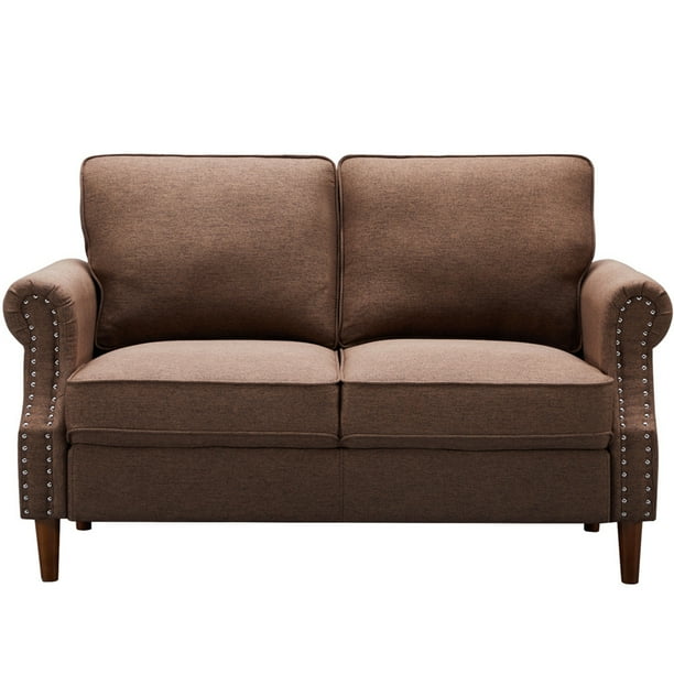 Brown Loveseat Modern Linen Fabric Sofas For Small Spaces Upholstered Armrest Sofas With Solid 