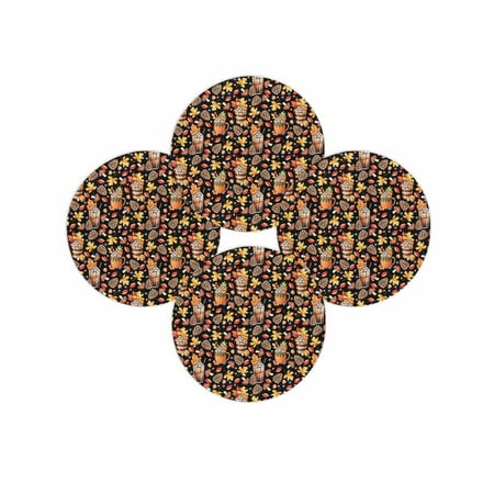 Fall Round Placemats Set of 4 Pumpkin Latte Place Mats Thanksgiving Woven Placemat Berry Maple Leaf Pine Cone Black Circle Braided Table Mat for Kitchen Dining Table Autumn Party Home Decor 15 Inch