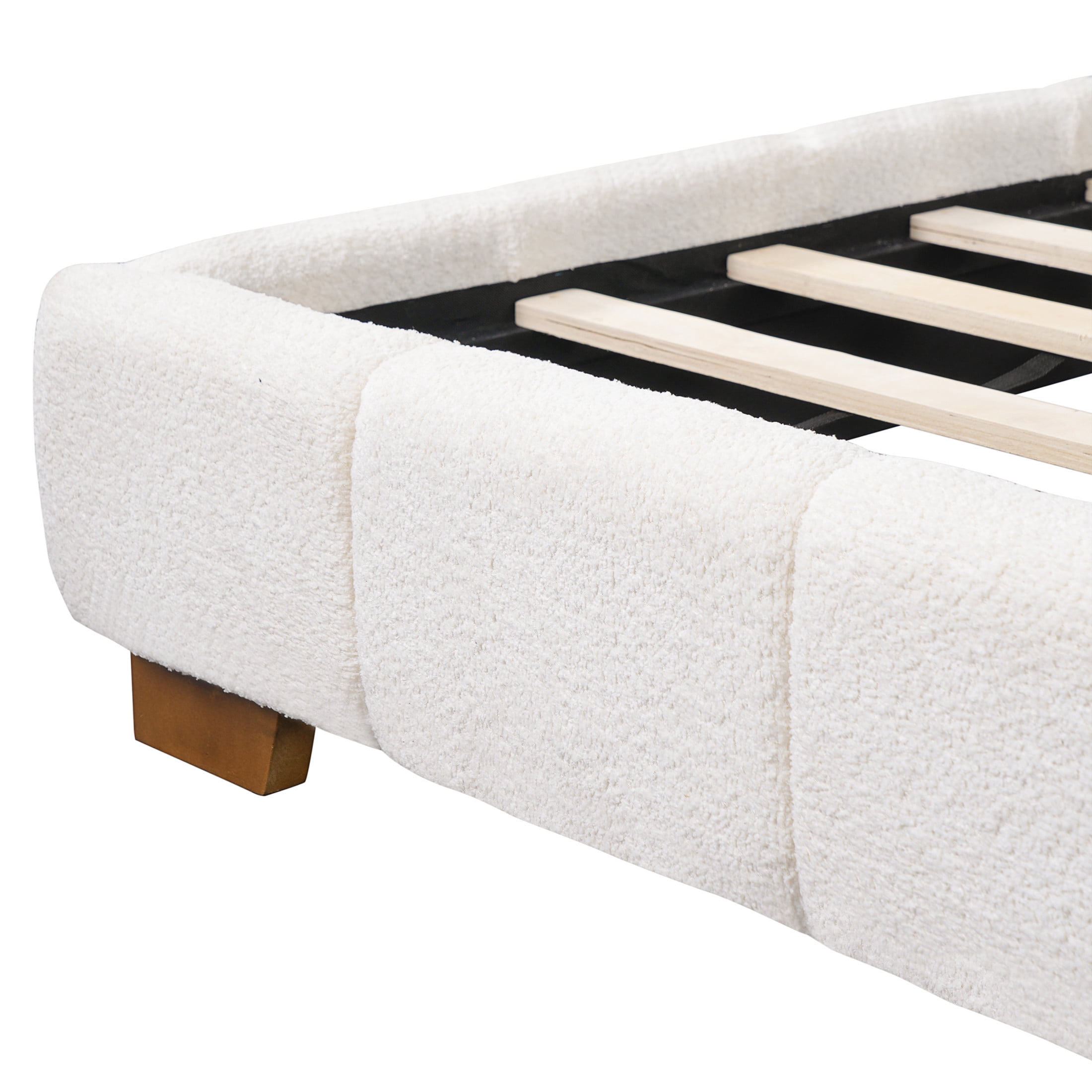 Christopher Knight Home Modern Upholstered Platform Bed with Built-in Reading Lights, King, White+Brown