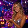 thumbnail image 7 of Halloween Sparkling Mirror Glass Pumpkin Decor High Gloss Reflective Tile Ornament Faux Stem Pumpkin Statue for Tabletop Mantel Fall Harvest Home Decoration, 7 of 7