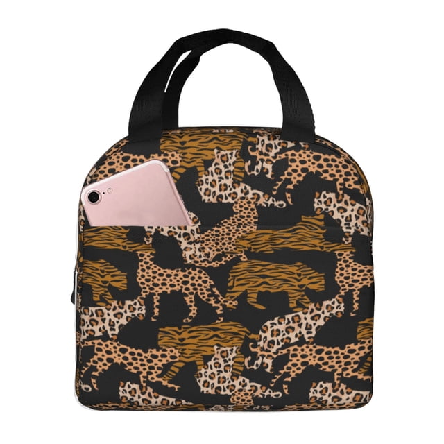 Easygdp Leopard Print Bolsa Térmica Premium - Tela Oxford Impermeable, Gran Capacidad, Bolsillo Frontal, Unisex para Trabajo, Escuela, Actividades al Aire Libre y Picnics