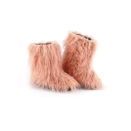 

UKAP Women Faux Fur Boots Fuzzy Fluffy Furry Round Toe Suede Winter Snow Boots Flat Shoes