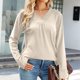 thumbnail image 3 of Camiseta de manga larga con cuello en V para mujer, suave, transpirable, color puro, dobladillo suelto, blusas casuales, tops de moda para viajes, trabajo, albaricoque L, 3 of 6