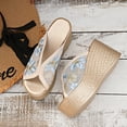 thumbnail image 4 of Wedge Heels for Women Peep Toe Platform Sandals 2026 Summer Fashion Splice Floral Embroidery Mesh Slip on Comfortable Slides Beach Shoes Blue Size 7.5, 4 of 7