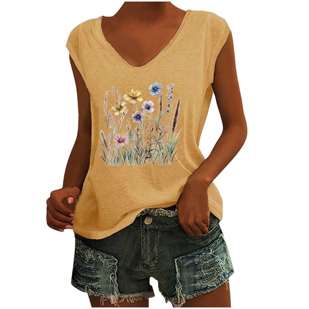 Camisetas Casuales de Manga Corta Gradiente Impreso Cuello Redondo Superior, Camiseta de Moda de Poliéster para las Mujeres, Lavado a Mano Verano Primavera