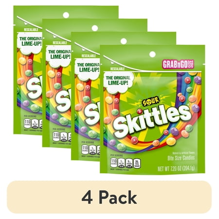 (4 pack) Skittles Sour Candy, Chewy Candy Grab N Go - 7.2 oz Bag