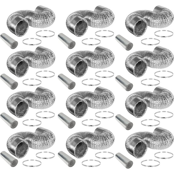 YEXJ 12-Pack 4 Inch 8 Feet Non-Insulated Flex Air Aluminum Ducting Dryer Vent Hose for HVAC Ventilation, 4 Clamps included, white