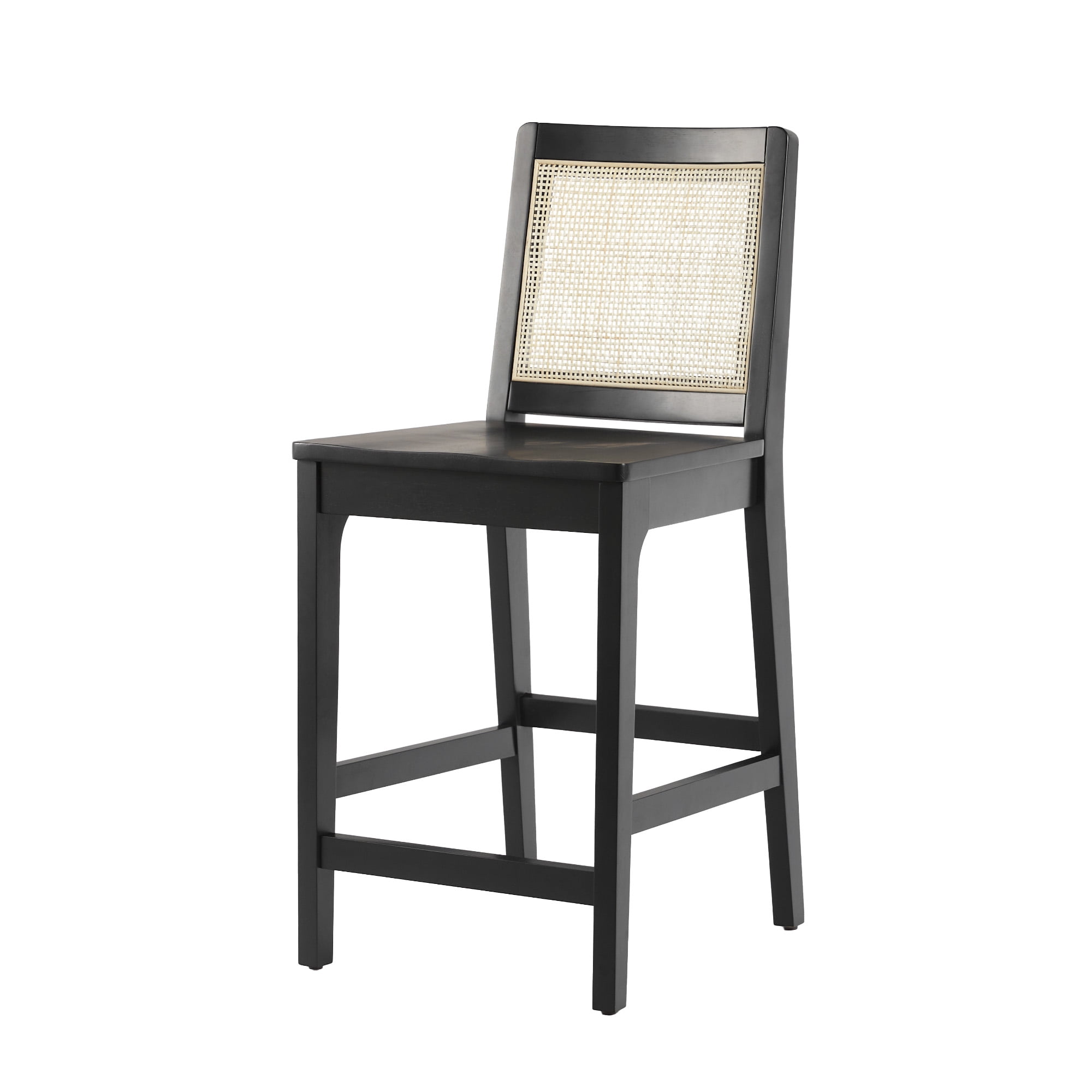 Walker Edison Counter Height Rattan Back Bar Stools, Black (Set of 2)