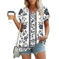 thumbnail image 2 of ZQUUVOU Womens 2025 T-Shirts Casual Printed Floral Short Sleeved V-Neck Tops(C-Blue,3XL), 2 of 5