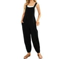 thumbnail image 2 of Summer Wide Leg Solid Color Rompers,Women's Overalls Jumpsuit Casual Bib Pants Bottons Romper With Button Pockets, 2 of 9