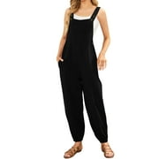 Women's Jumpsuits, Rompers & Overalls Sleeveless Casual Solid Summer Wide Leg Bib Pants Bottons With Button Pockets Jumpsuits for Women