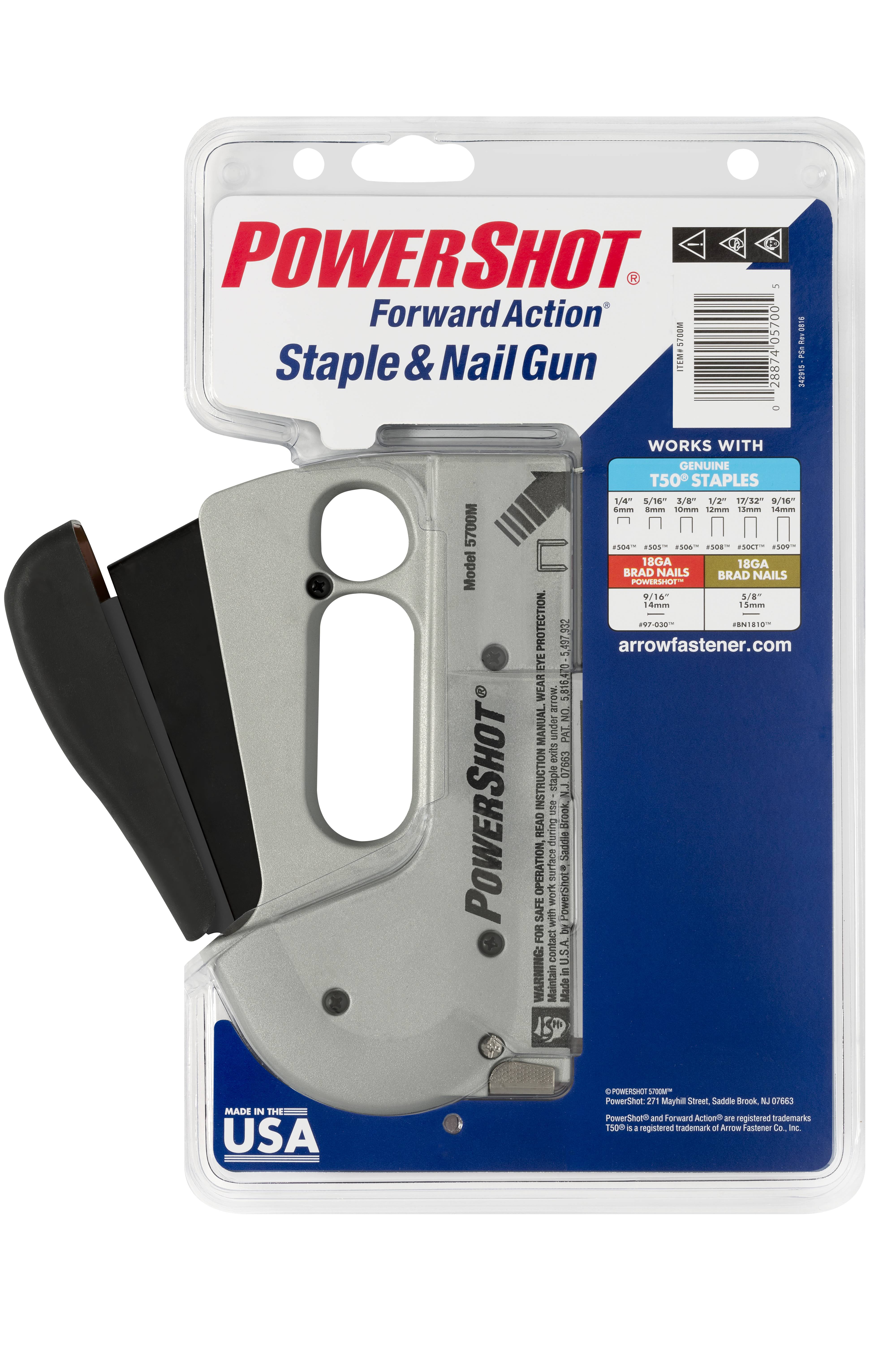 Arrow 5700 PowerShot Heavy Duty 2-In-1 Staple and Nail Gun for Wood,  Upholstery, Furniture, Crafts, Fits 1/4, 5/16”, 3/8, 1/2, or 9/16  Staples and