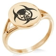 thumbnail image 1 of Stainless Steel Zombie Skull Biohazard Minimalist Oval Top Polished Statement Signet Ring, 1 of 1